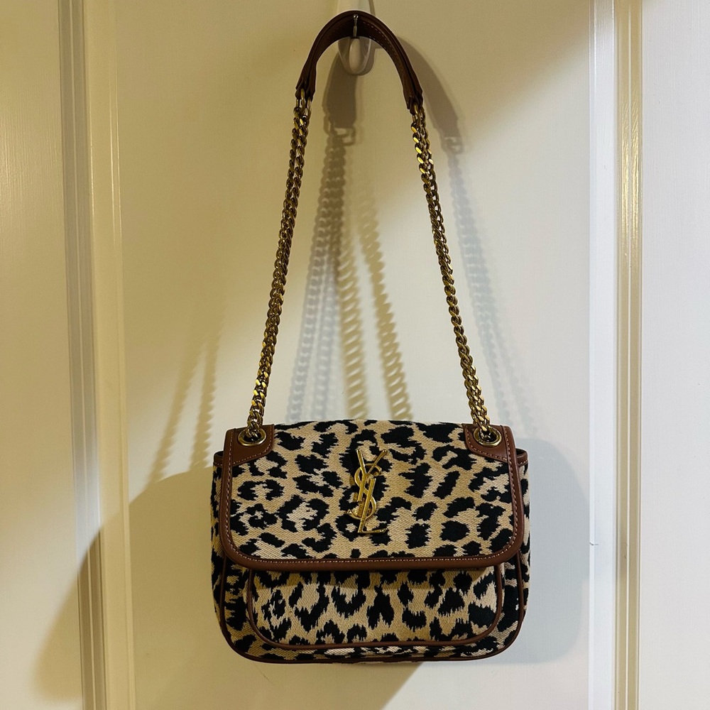 Leopard Print Luxury Shoulder Bag with Gold Chain